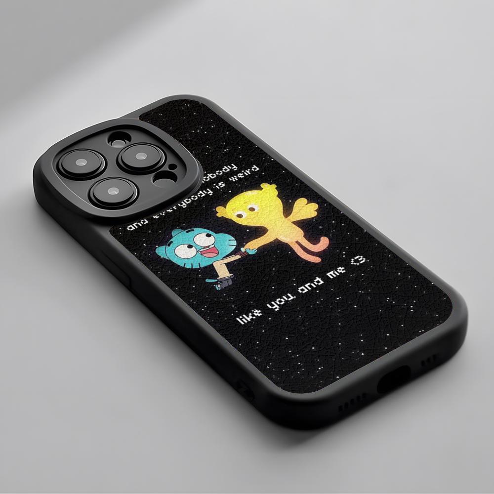 Cartone Animato Gumball Carino Modello Poster Custodia per Telefono Per iPhone 16 15 14 13 12 11 Plus Pro Max Pelle di Agnello Cover in Silicone nero