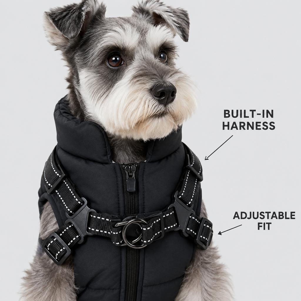Cold Proof Pet Cotton Vest Coat Built‑in Reflective Harness Winter Dog Ski Coat Warm Sleeveless Clothes For Winter Daily Walking