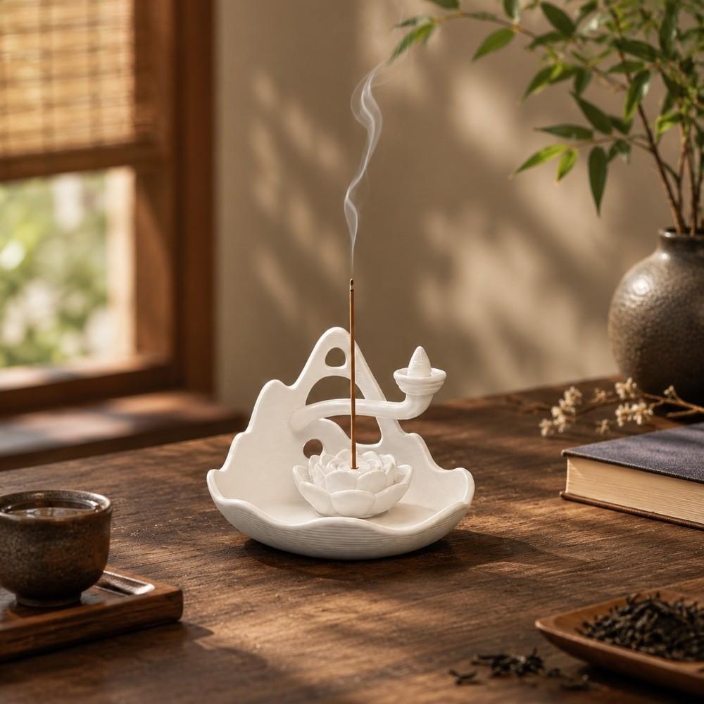 Plastic Lotus Incense Holder Mountain Lotus Design Backflow Incense Burner Spa