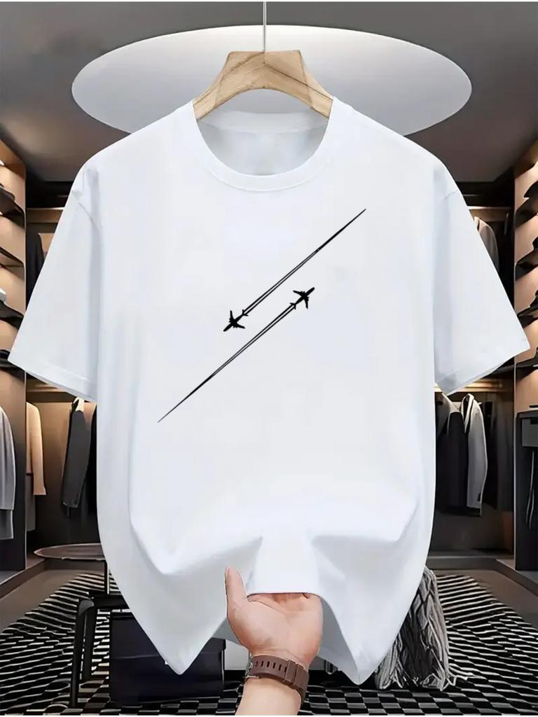 Airplane flight track Mens 100 cotton Tshirt casual and versatile base clothes comfortable sports tops