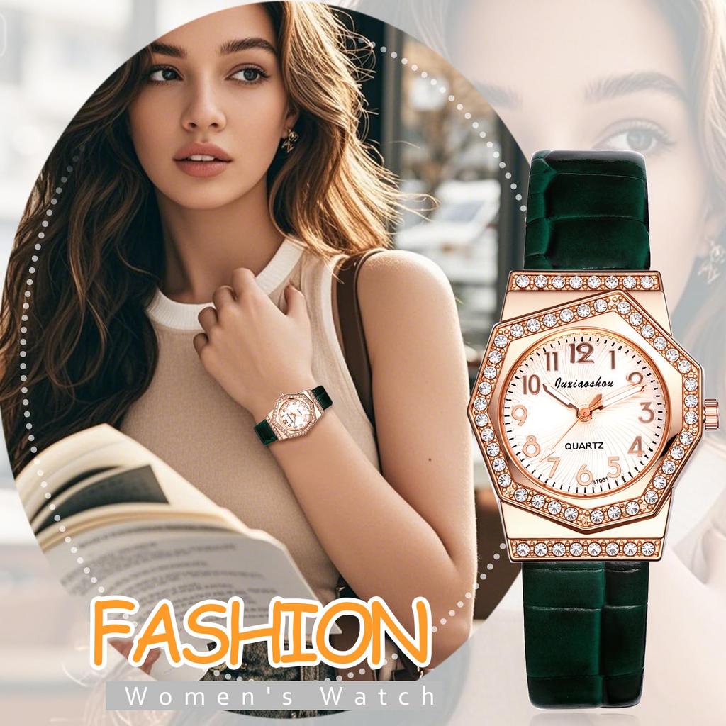 Octagonal PU Leather Waterproof Casual Arabic Stylish Sparkling Stainless Steel Analog Display Quartz Watch A Great Gift for and Day Women's Watch