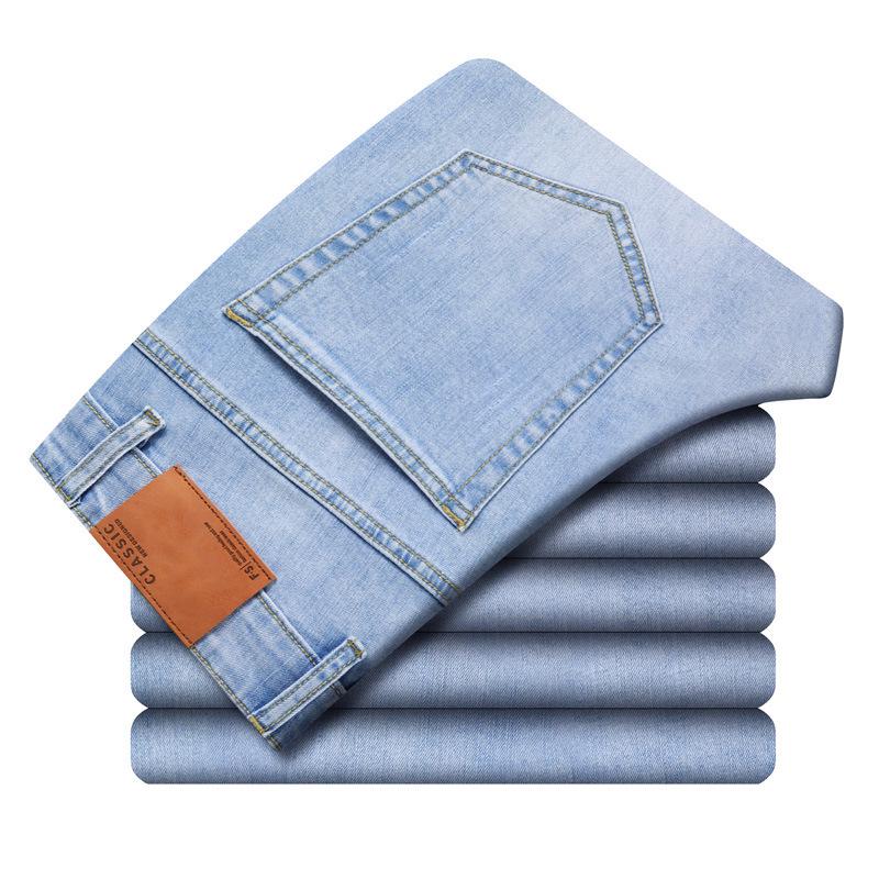 

2023 Мужские узкие эластичные городские прямые джинсы - весенне-осенний тренд 32 светло-синий