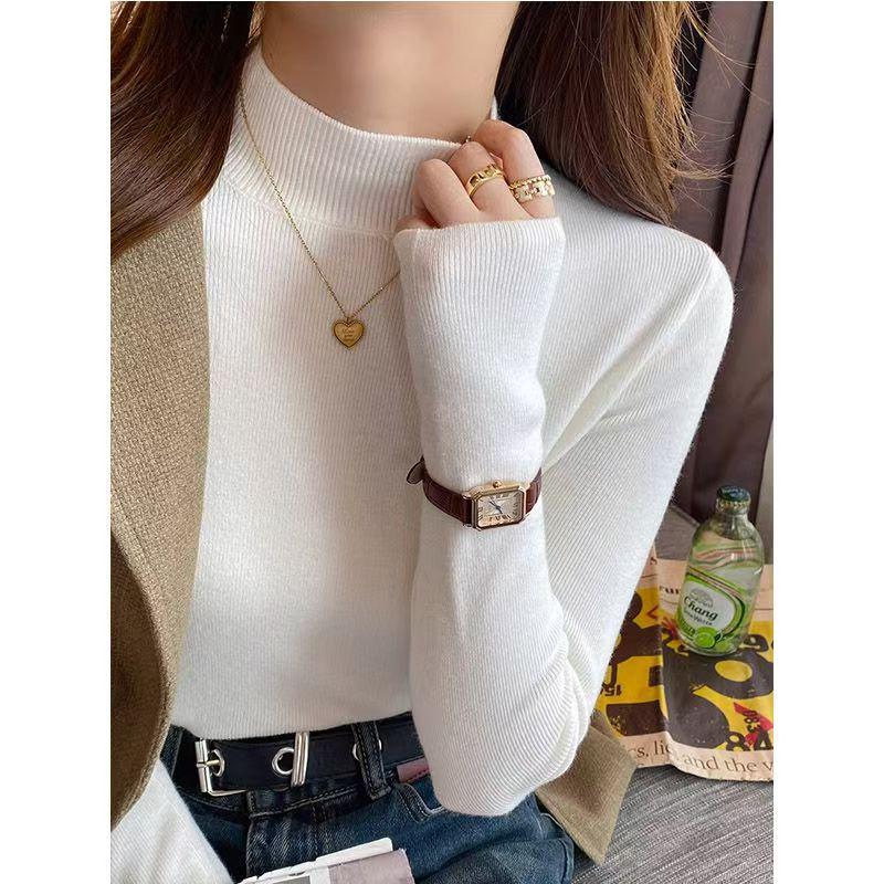 2025 Women's Solid Color Knitwear: Half-High Neck Long Sleeve Dopamine Sweater Coat