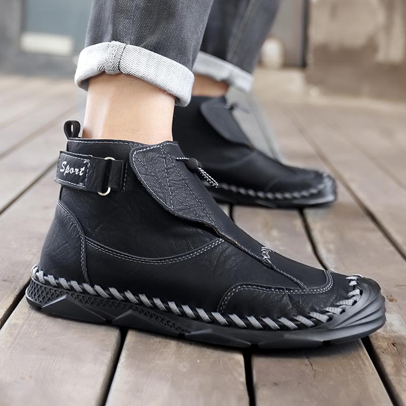 Fashion Breathable Slip on Low Top Walking Shoes Outdoor Male Ankle Boots Slip-Resistant Work Boots 2025 New Men's Leather Casual Shoes