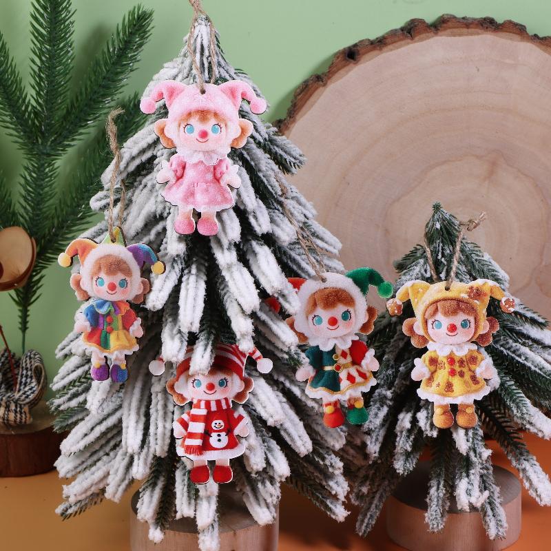 12/24Pcs Colorful Christmas Doll Pendants 2D Printed Wooden Ornaments Courtyard And Festival Party Decorations
