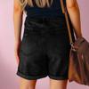 Jeans Feminino Cor Sólida Stretch Slim Fit Shorts Jeans Destroyed