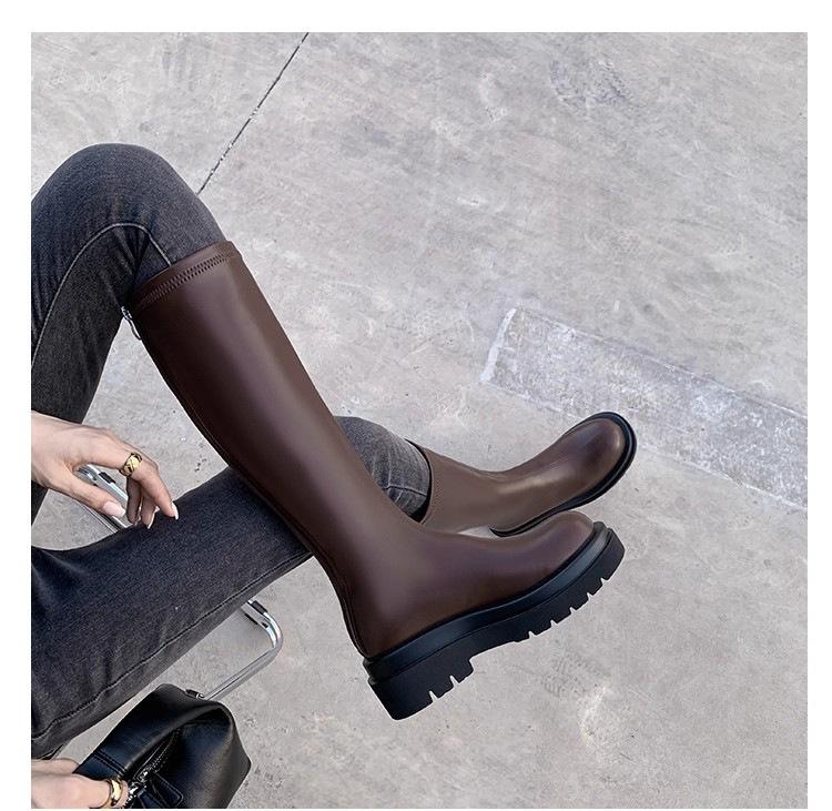 

Ботинки-трубы на толстой подошве для маленьких мужчин женские 2025 новые эластичные тонкие ботинки с маленьким обхватом голенища высокие рыцарские ботинки увеличивают рост Spice Girl 40