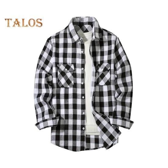 Fall Winter Men Shirt Coat Plaid Print Long Sleeves Chest Pocket Turn-down Collar Single-breasted Loose Contrast Color Jacket