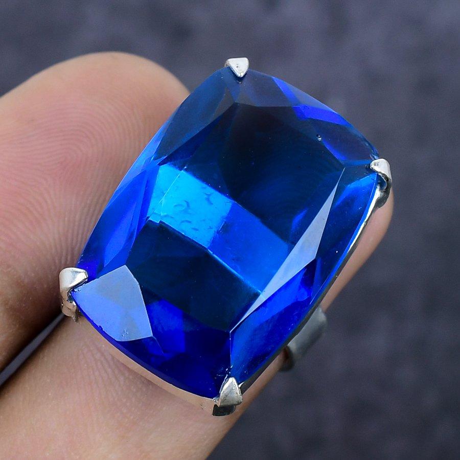 Blue Topaz Gemstone Handmade 925 Sterling Silver Jewelry Ring Size 6 f7r20