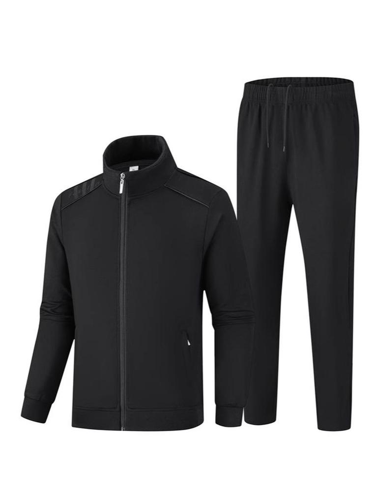 Men's Plus Size Cotton Stand Collar Cardigan Sportswear Set for Running - Autumn/Winter Edition.