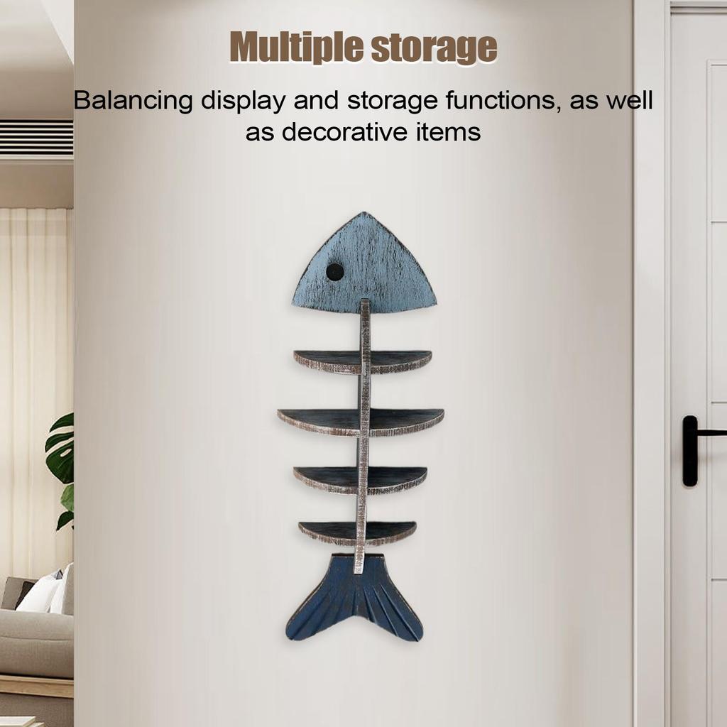 decorative Bookshelf Wall Shelves Fish-Shaped Organizer Shelf Wall Decorations Rustic Home Decor for Bathroom Laundry Room