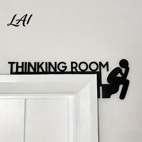 Bathroom Door Sign Funny Sign Thinking Room Metal Wall Art with Humorous Quotes Self-Adhesive Clever Decor Toilet for Restroom Rustproof