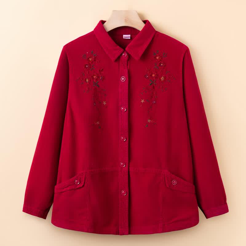 YUZHAOLIN Women's Embroidered Cotton Long-Sleeve Shirt