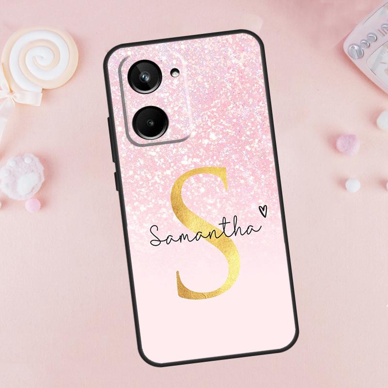 PERSONALISED name initial pink marble For Realme 12 11 10 9 Pro Plus C67 C55 C53 C35 C33 C30 C25s C21Y C15 GT Neo5 GT3 GT5 Case