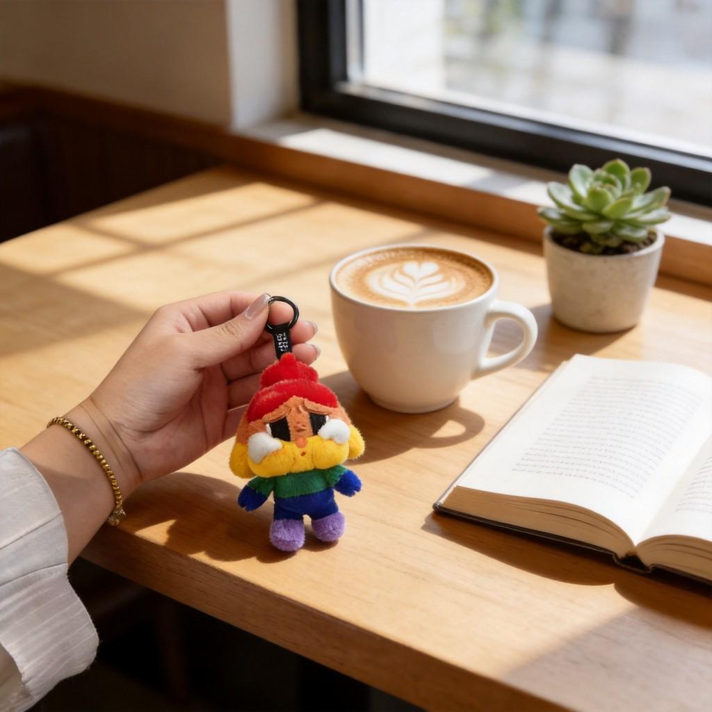 Crybaby Cheer Up Baby Series Rainbow Plush Keychain Soft Short Fur Animal Charm For Kids