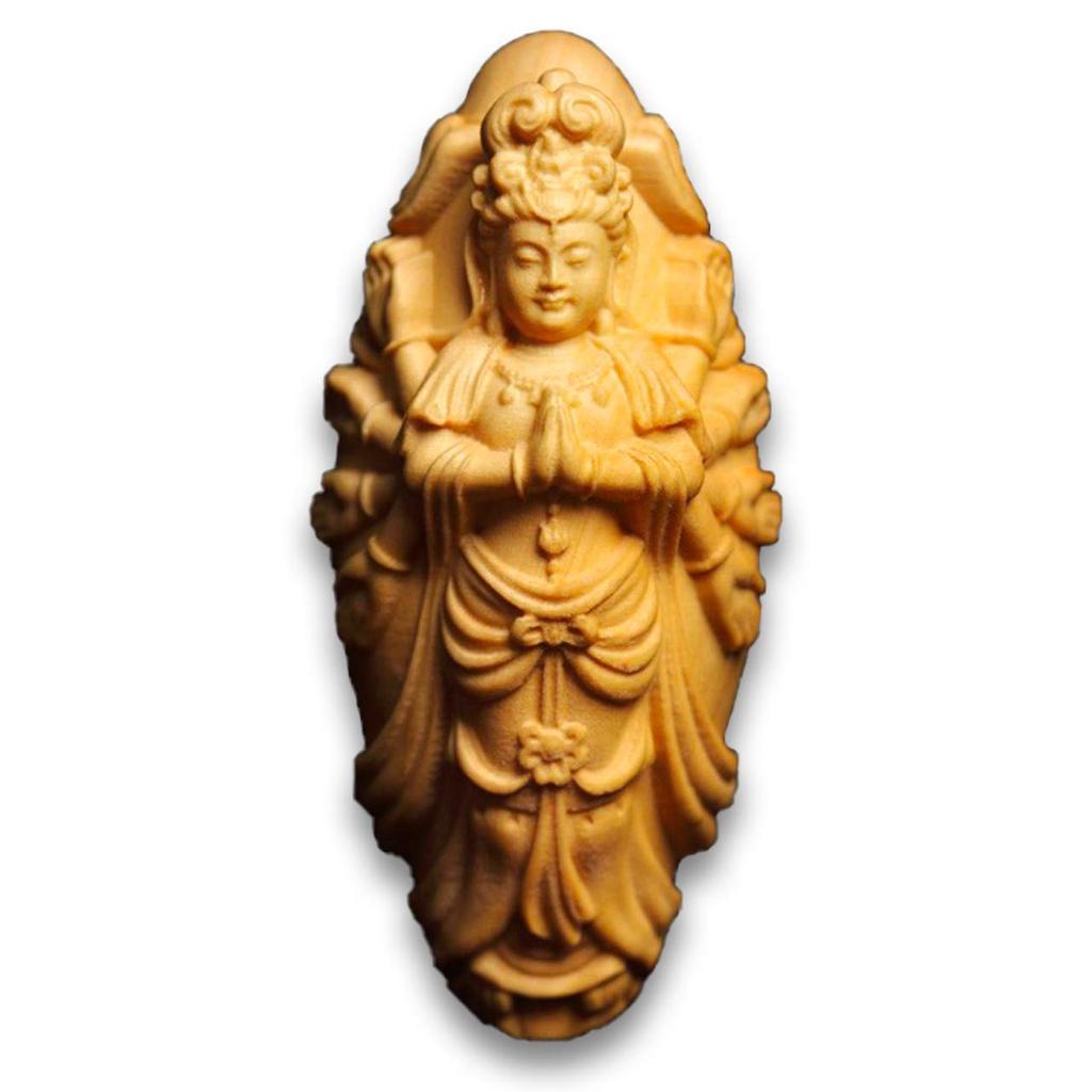 VICHE protection from good wood Kannon boxwood Kannon CATT, misfortune, luck, carving, Thousand-Armed Bodhisattva, Kannon, blessing, strap, boxwood,
