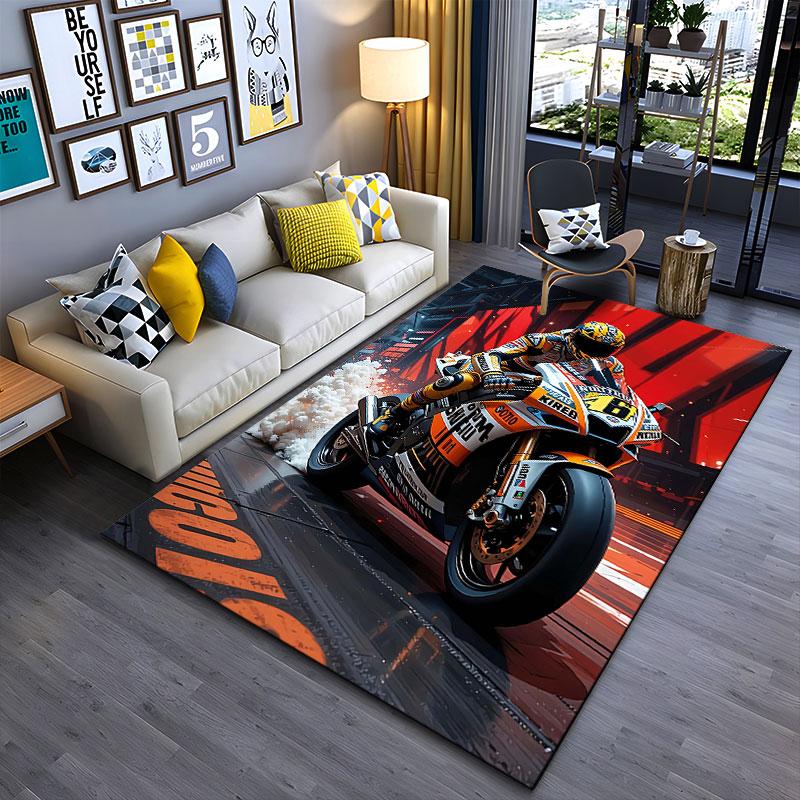 Racing Motorcycle with Rider suitable as a non-slip mat for the living room or bedroom sofa