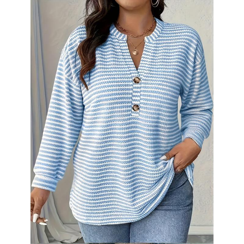 QICED Women's Fashion Casual Solid Color Print V-Neck  Long Sleeve Blouses & Shirts