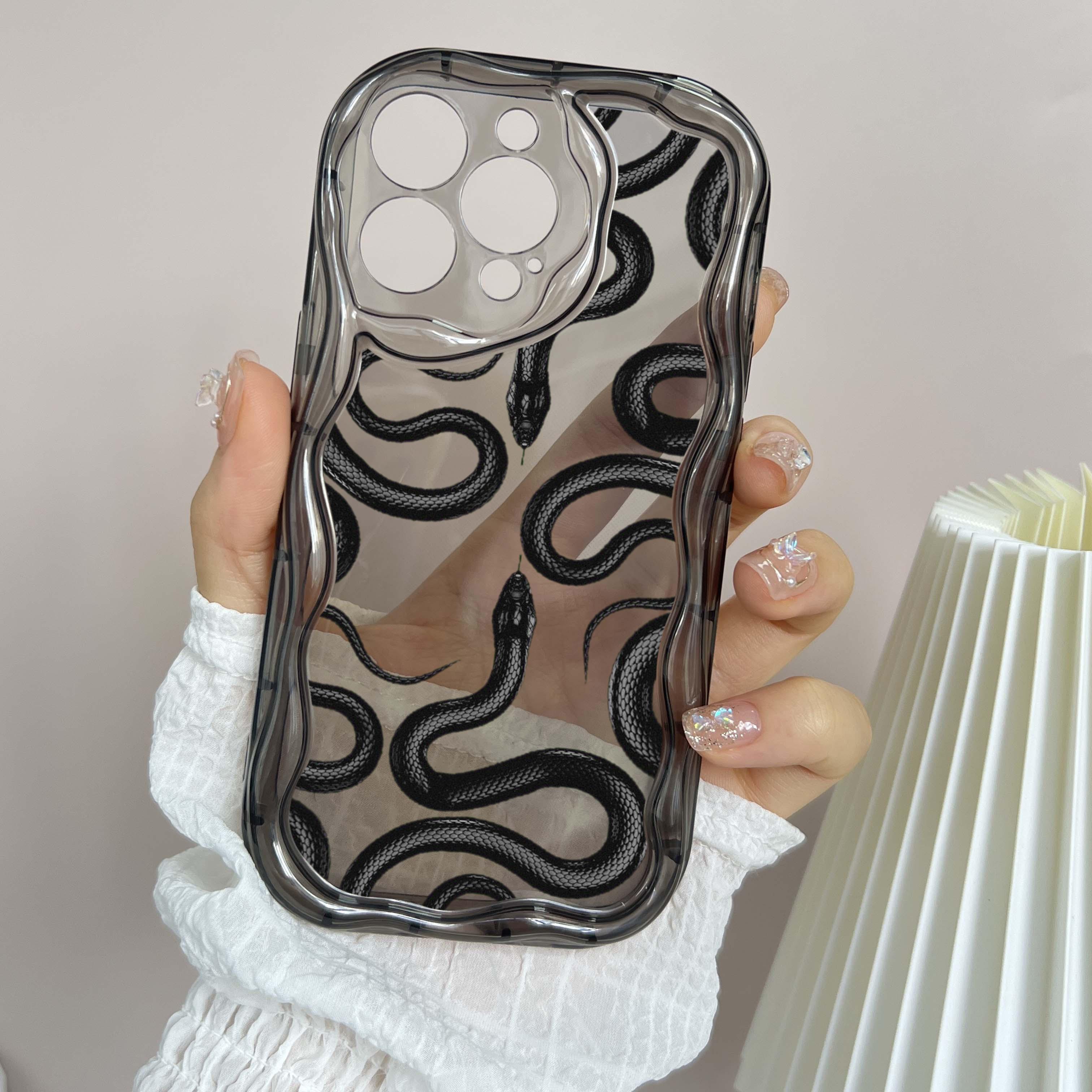 N72 Мягкие волнистые чехлы для телефонов N72 Black Gold Snake art для iPhone 14 Pro — фото 13