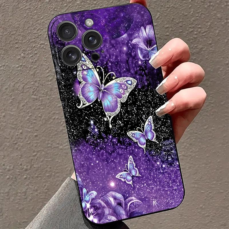 Dreamy Purple Butterfly Starry Sky Phone Case Suitable for iPhone 17 16 15 14 13 12 11 Pro Max Plus Anti Drop and Anti Shock