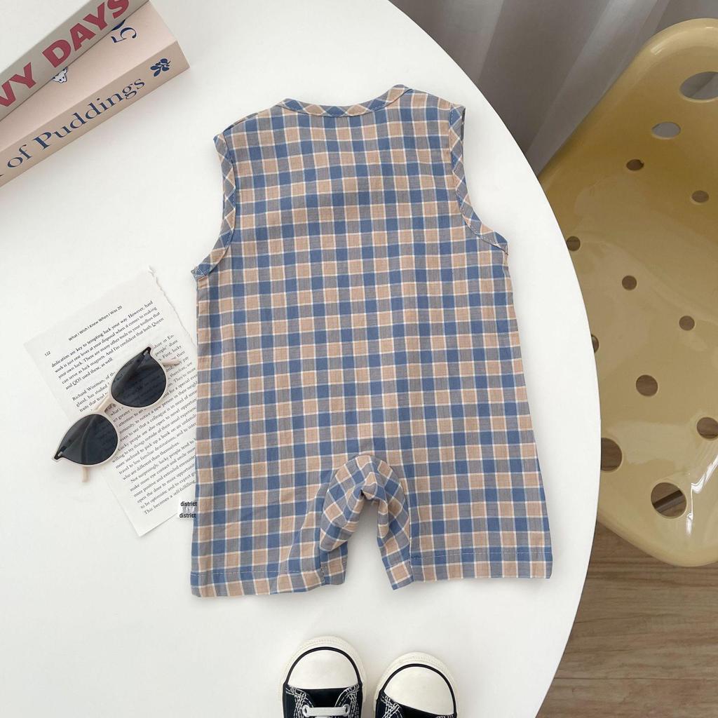 Plaid Sleeveless Baby Romper - Summer Korean Style Jumpsuit for Boys and Girls