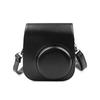 HIYQIN Instax Mini Case, Cute Camera Bag for Instax Mini 12/11/9/8+/8 with Shoulder Strap and Back Pocket, PU Leather Cover, Solid Color (Black)
