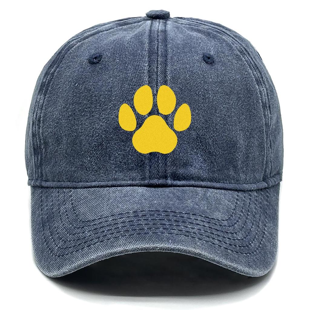 Golden Cat Paw Print Snapback Sun Hat, Mesh Hat Cozy Leisure Casual Breathable Adjustable Baseball Cap