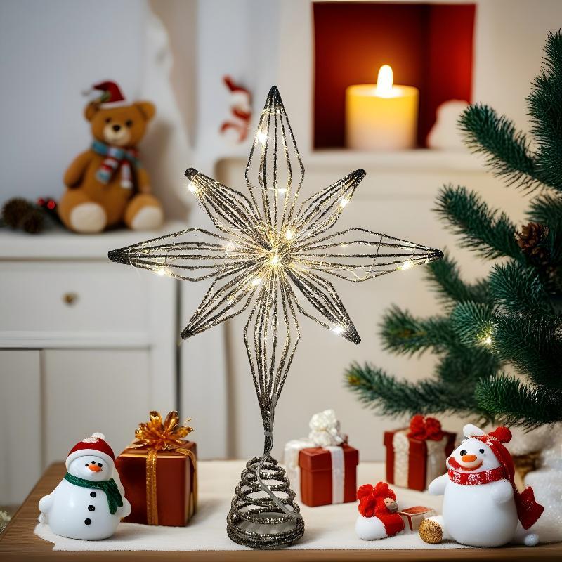 1Pcs Christmas Home Party Decoration Christmas Tree Toppers Star With Led String Lights Ornaments For Festival Party New Year