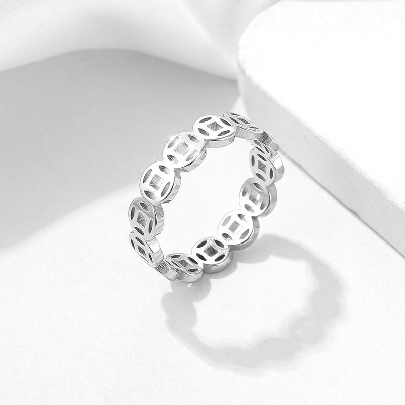 1Pcs Retro copper coin ring, stainless steel travel ring, men s and women s ring 5 серебряный