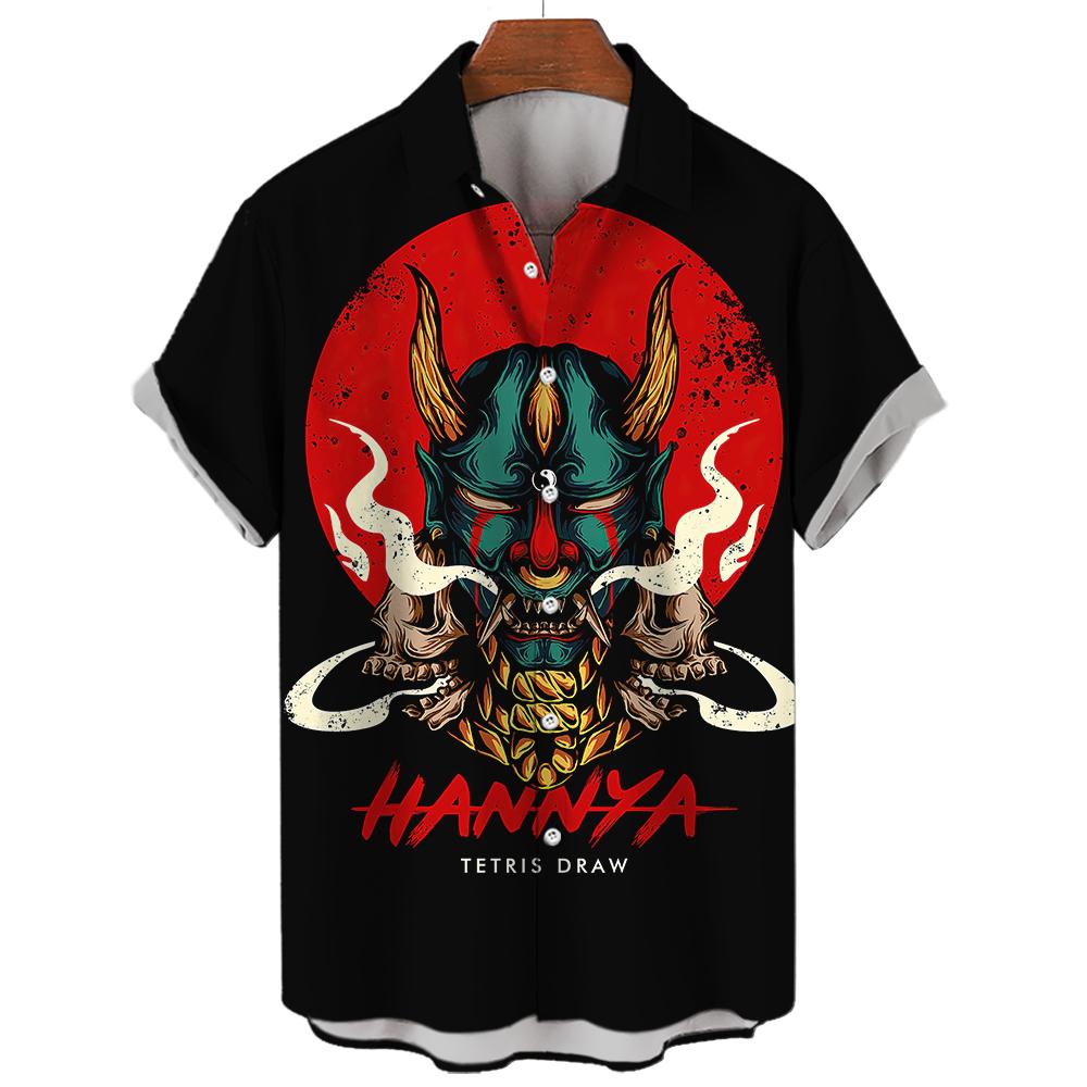 Hawaiian Men's Oversized 3D Printing Devil High Quality Shirts Summer Streetwear Gothic Short Sleeve Vintage Fashion Button