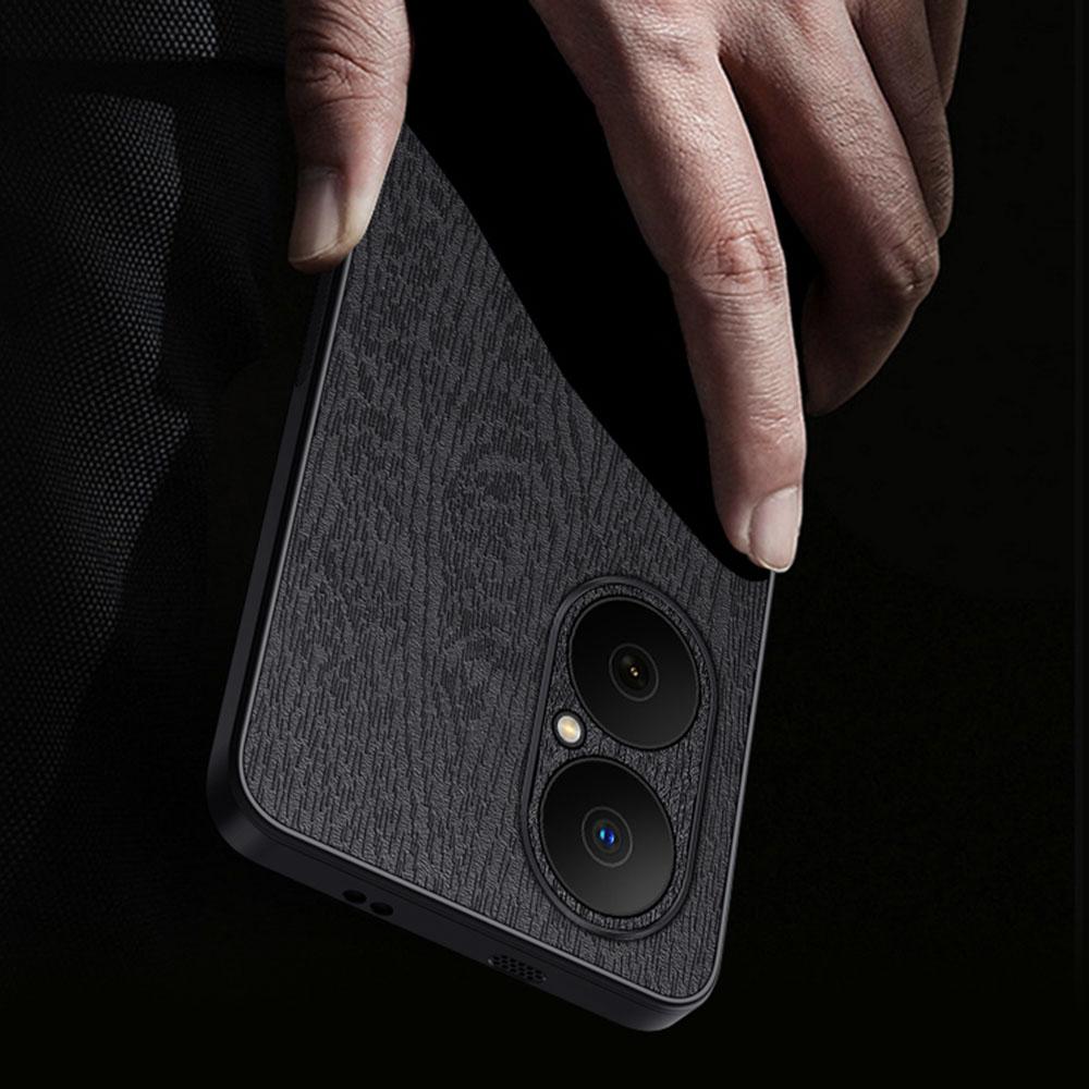 For Huawei Enjoy 80 Case Wood Texture PU Leather Coated PC TPU Phone Cover