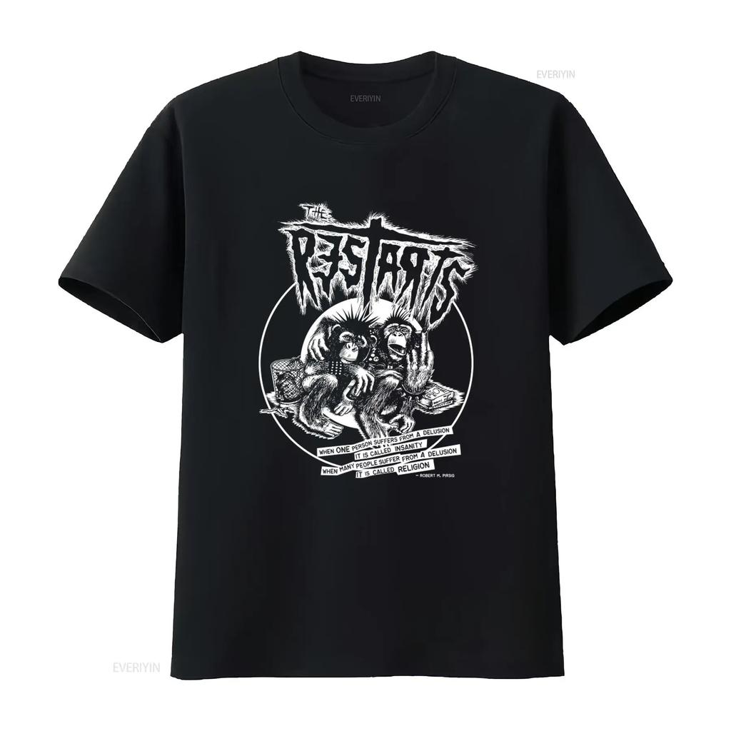 THE RESTARTS T Shirt Band Hardcore Anarcho Punk Rock Print with Monkey Design and Thought Provoking Quote Vintage Washed
