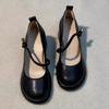 Retro leather word with Mary Jane single shoes women's autumn new thick heel high heel round head light mouth versatile commuter shoes