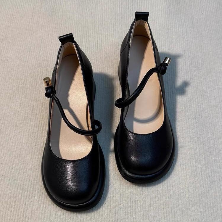 

Ретро кожаное слово с туфлями Мэри Джейн на одинарной подошве женские осенние новые толстый каблук высокий каблук круглый носок открытый верх универсальные туфли для работы 40 чёрный