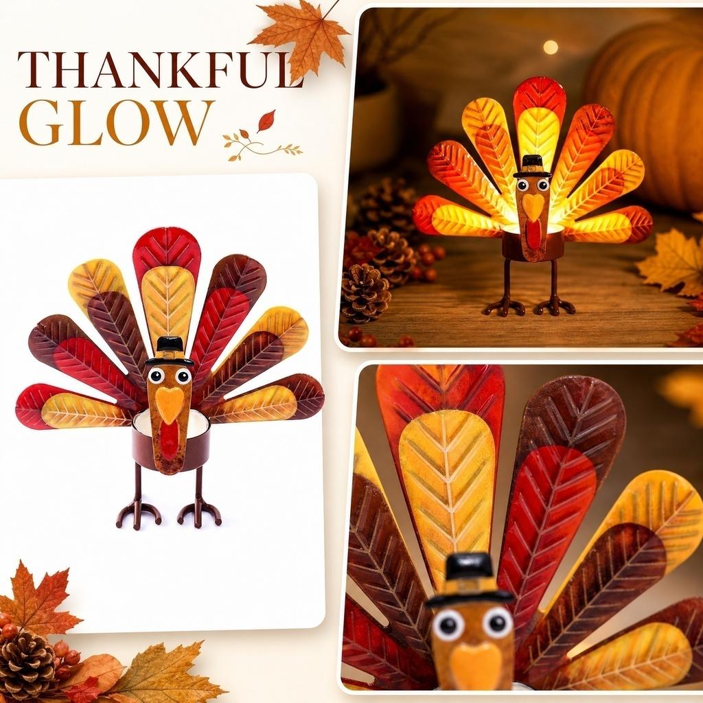 Metal Turkey Tealight Candle Holder Thanksgiving Table Decor Standing Turkey Centerpiece for Home Decoration