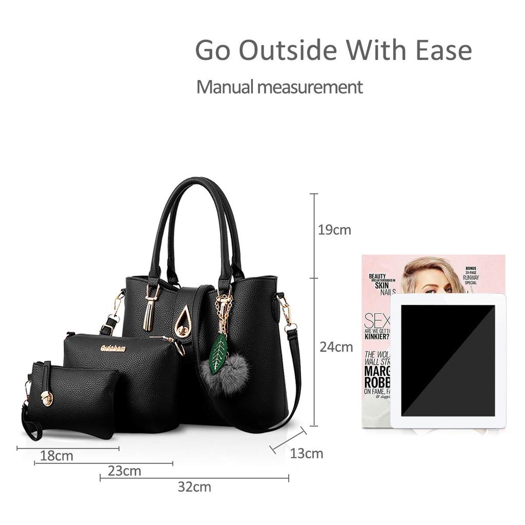 NICOLE & DORIS Women's Tote Bag and Handbag Set, Shoulder Bag, Crossbody Bag, Wallet, and Pompom Charm. Large Capacity, Stylish, Waterproof, PU