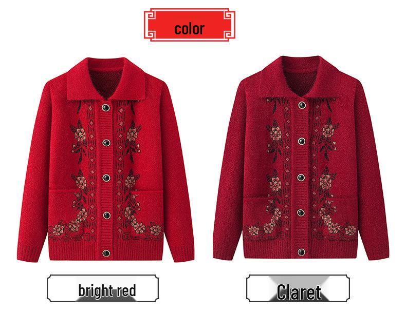 Cardigan a maglia autunnale/invernale da donna anziana