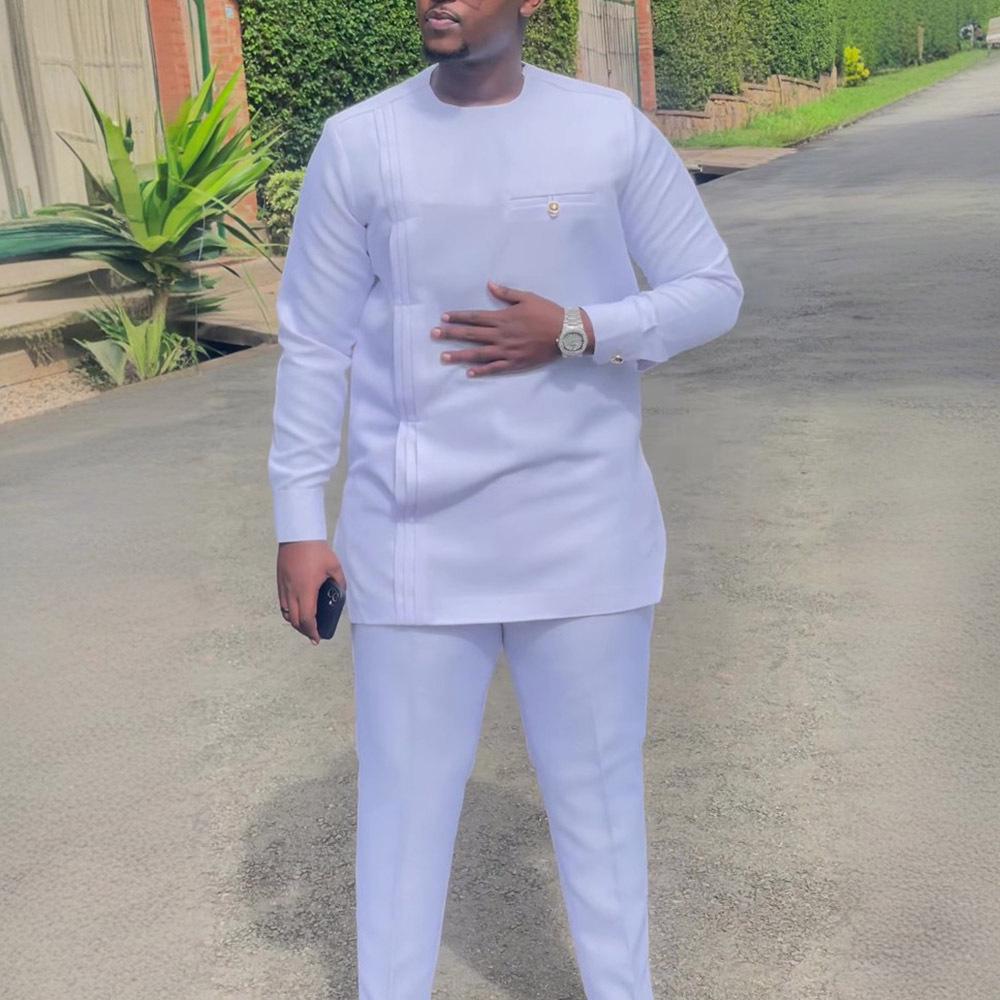 Мужской повседневный костюм-двойка: Однотонный, африканский этнический стиль S белый