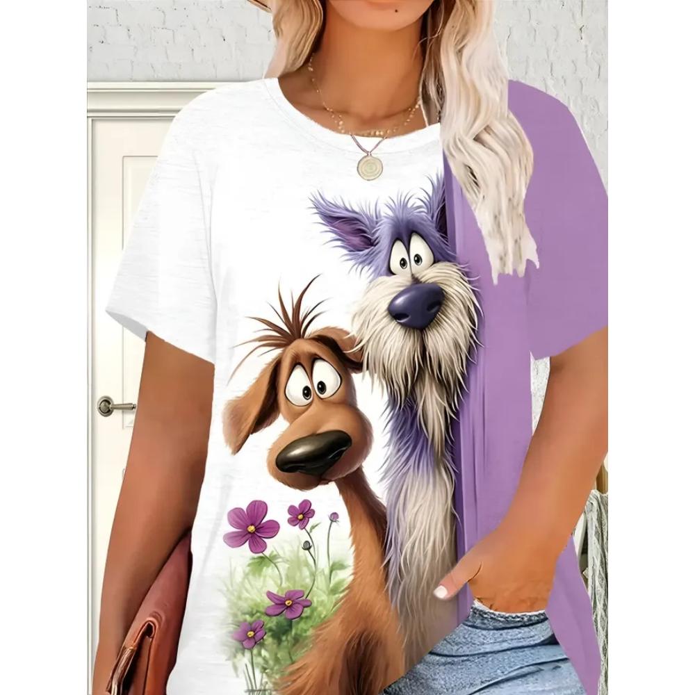 Summer Women's T-shirt Creative Fun Animal 3D Printed Short Sleeved T-shirt Fashionable Comfortable Soft Breathable Large Loose T-shirt