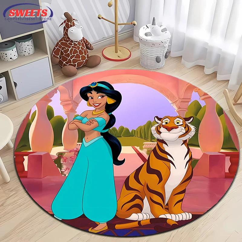 3D HD Princess Aladdin Cartoon Round Carpet, Living Room Bedroom Children's Room Comfort Rug, Non-Slip Durable Mat, Nice Gift