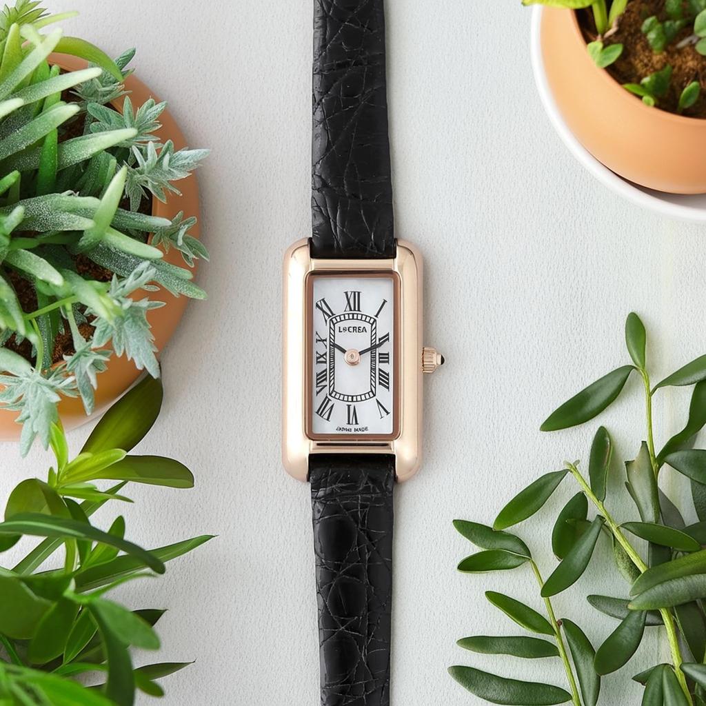 Made In Japan Crocodile [LCREA] Solar-powered Women's Watch, (PARALLELA MINI/pink Gold, leather/LC2501-PGCBK)