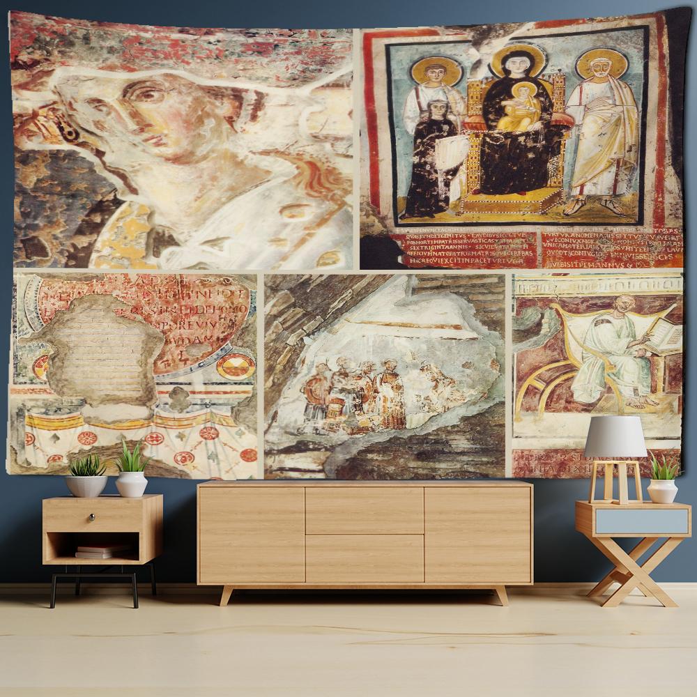 Religiösa Figurer Oljemålning Tapestry Väggbonad Retro Bohemisk Hippie Matta Sovsalrumsdekor