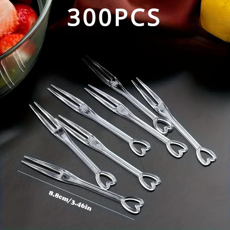 100/300pcs Elegant Heart-Shaped Disposable Forks for Party BBQ Sticks Picks Skewer Set Household Plastic Food Cake Fruit Fork