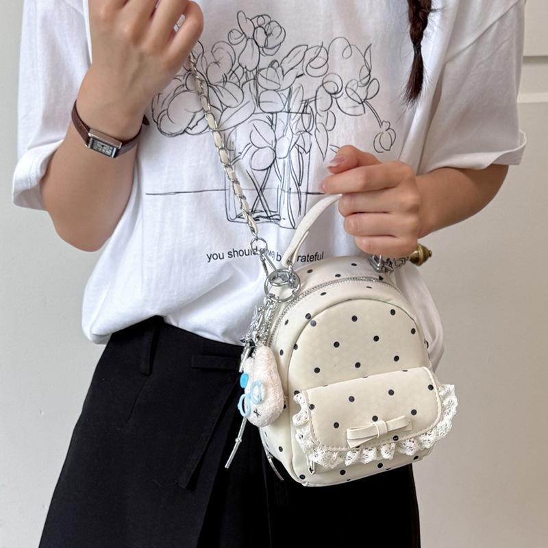 Schoolbag Korean niche polka dot chain backpack casual Korean ins personalized foreign style backpack tide mini portable schoolbag