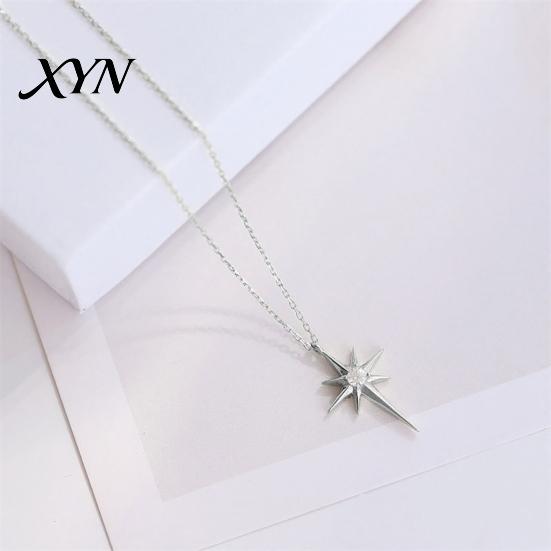 Elegant Star Charm Mini Eight-Pointed Necklace for Women, Rhinestone Pendant Necklace, Chain Statement Jewelry Gift Her Zircon