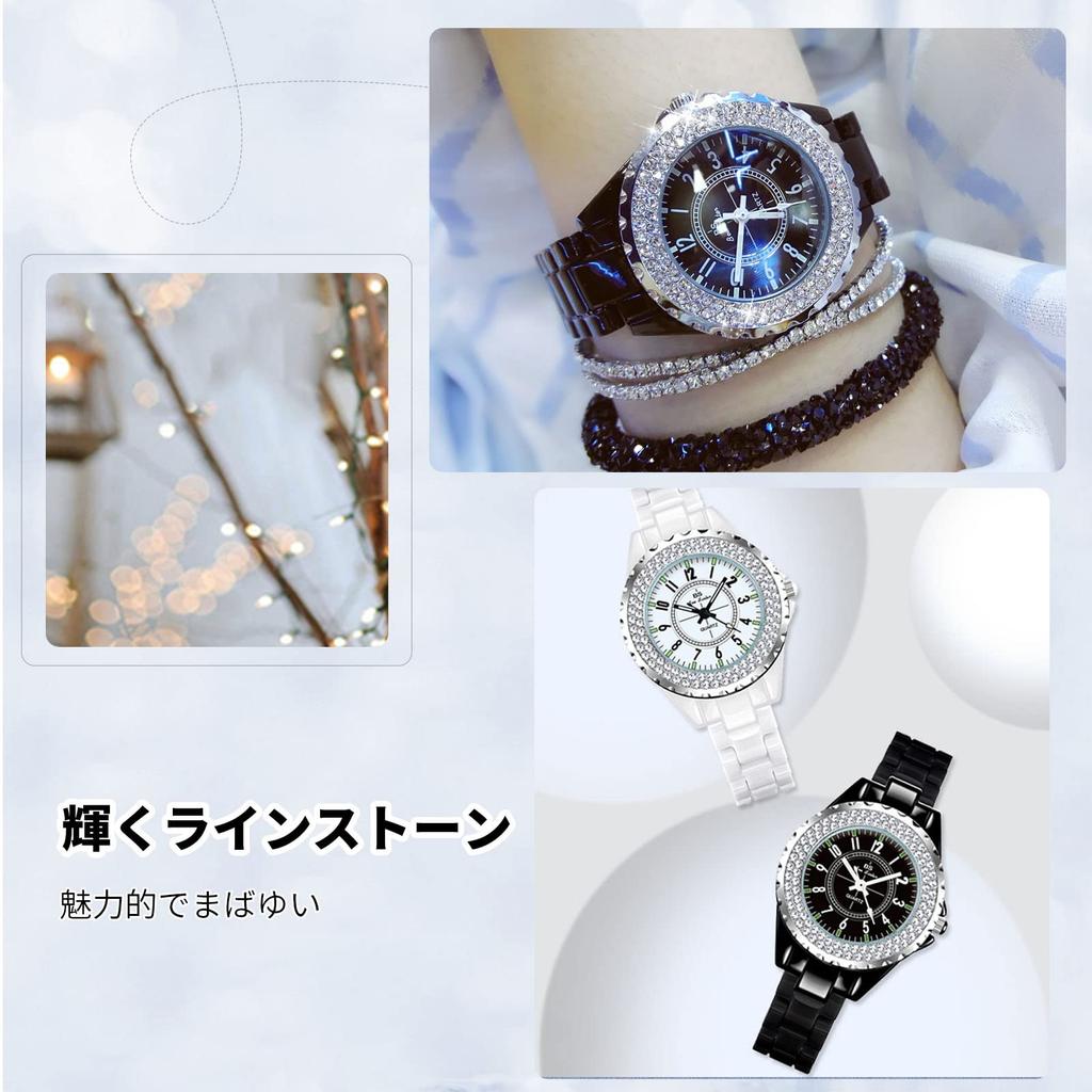 RORIOS Stylish Sparkly Cute Analog Quartz Movement with Water Ceramic Casual Perfect for Birthdays and Black Women's Watch, Resistance, Band, Design,