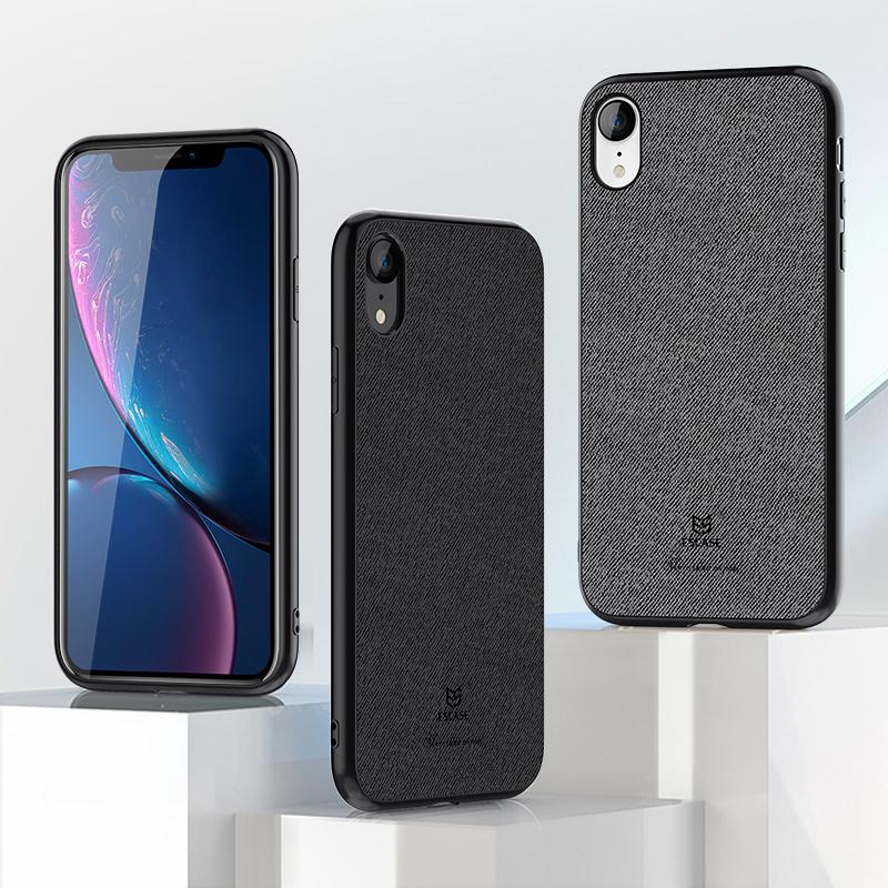 ESCASE IPhone XR Phone Case, Apple XR Outer, XR Protective Cover, Creative Full Edge Protection Anti-Drop Leather Back Cover, ES-19 Deep Black