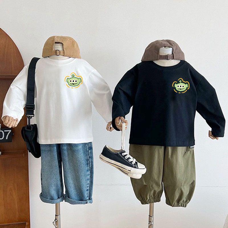 Spring Autumn New Cotton Cartoon Print Kids Long Sleeve T Shirt Boys Girls Casual Versatile Trendy Top