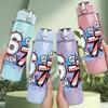 1PC Graffiti Number Six Seven Print 750ml Color Plastic Sports Water Bottle Leakproof Flip Straw Lid Suitable for Sports Office Home Use