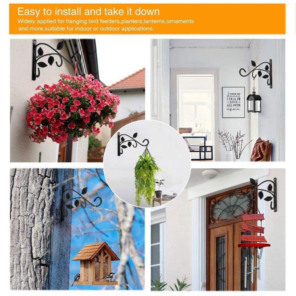 2pcs Black Wall Mount Plant Hook 11.97x8.46in Outdoor Plant Bracket Living Room
